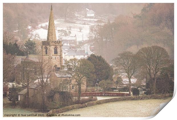 St Michael and All Angels Church with a snowy backdrop Print by Sue Lenthall