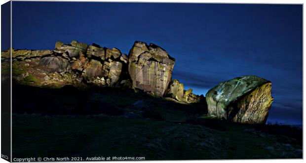 Cow and calf rocks at dusk. Canvas Print by Chris North