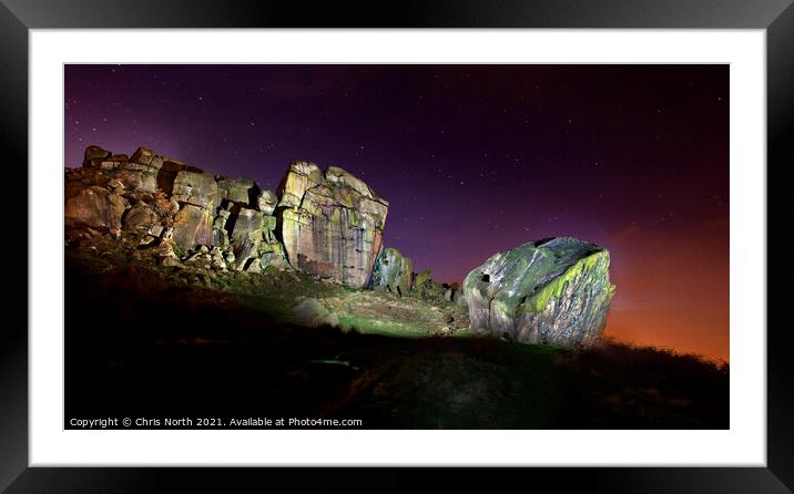 Last light  at the cow and calf rocks, Ilkley, Yorkshire. Framed Mounted Print by Chris North