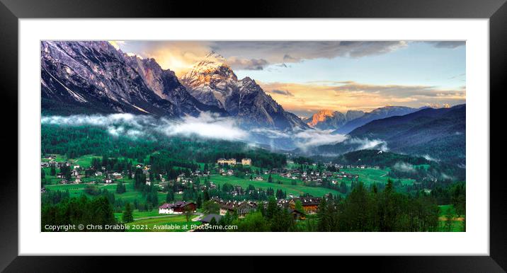 Cortina D'Ampezzo at sunset Framed Mounted Print by Chris Drabble