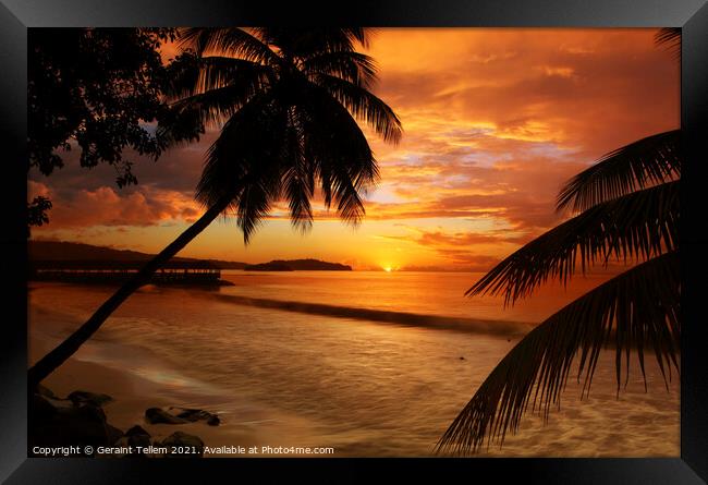Sunset from Almond Morgan Bay resort, overlooking Choc Bay, near Castries, St Lucia, Caribbean Framed Print by Geraint Tellem ARPS
