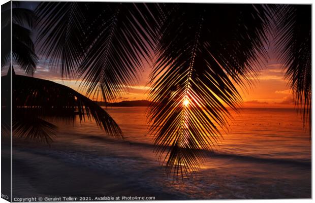Sunset from Almond Morgan Bay resort, overlooking Choc Bay, near Castries, St Lucia, Caribbean Canvas Print by Geraint Tellem ARPS