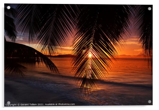 Sunset from Almond Morgan Bay resort, overlooking Choc Bay, near Castries, St Lucia, Caribbean Acrylic by Geraint Tellem ARPS