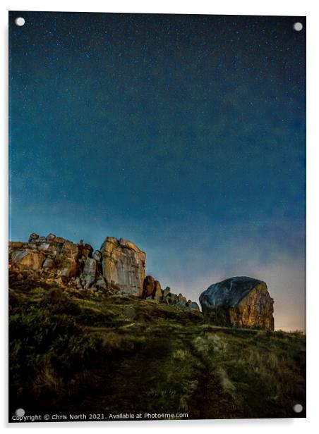 Cow and calf rocks by starlight. Acrylic by Chris North
