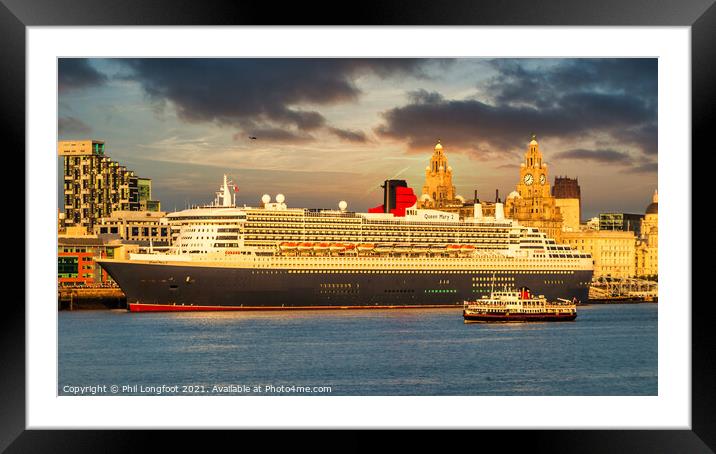 RMS Queen Mary leaves Liverpool  Framed Mounted Print by Phil Longfoot