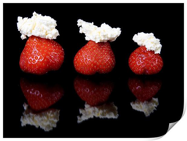 Strawberries and whipped cream Print by Andy Wager