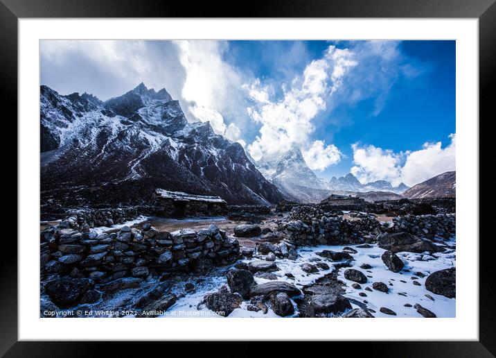 Everest Trail, the long walk. Framed Mounted Print by Ed Whiting