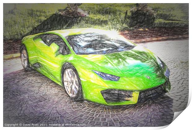 Lamborghini Huracan Sketch Print by David Pyatt