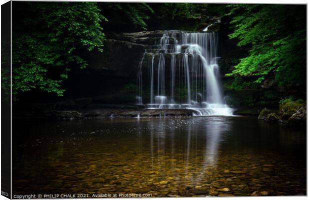 Dusk at a magical waterfall  Canvas Print by PHILIP CHALK
