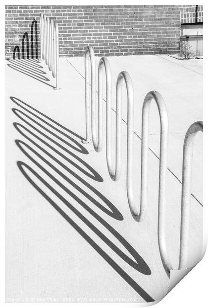 Bike rack shadows cast form abstract shapes on concrete Print by Blok Photo 