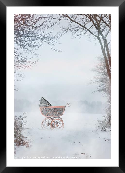Victorian Pram In The Snow Framed Mounted Print by Amanda Elwell