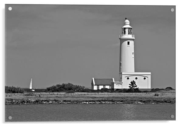 Hurst Point Lighthouse In Black/White Acrylic by Jules Camfield