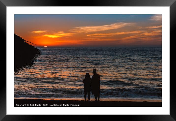Remember when - a couple in silhouette share a moment, sand, sea and setting sun Framed Mounted Print by Blok Photo 