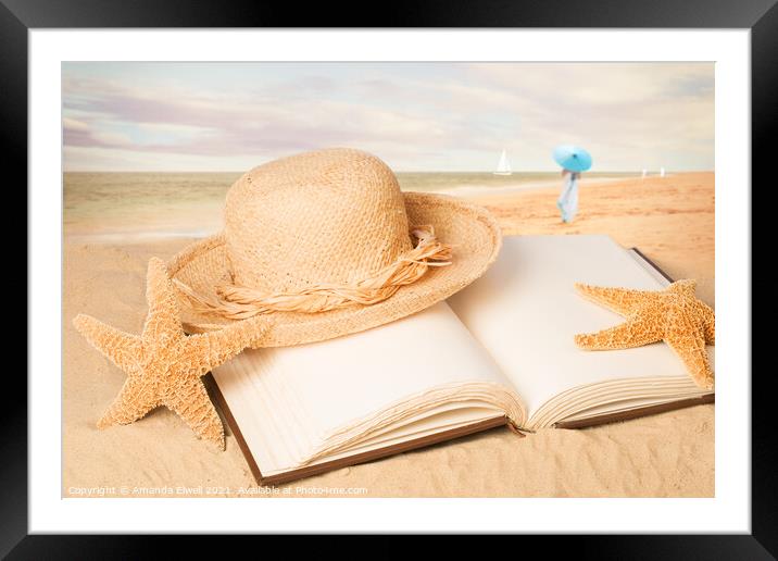 Straw Hat On Beach Book Framed Mounted Print by Amanda Elwell