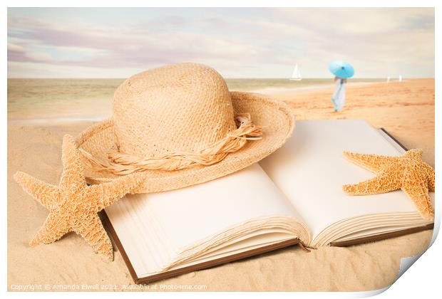 Straw Hat On Beach Book Print by Amanda Elwell
