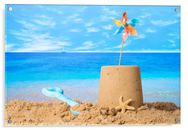 Sandcastle On Beach Acrylic by Amanda Elwell