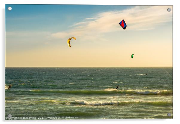Kite Surfing at sunset -  USA  Acrylic by Blok Photo 