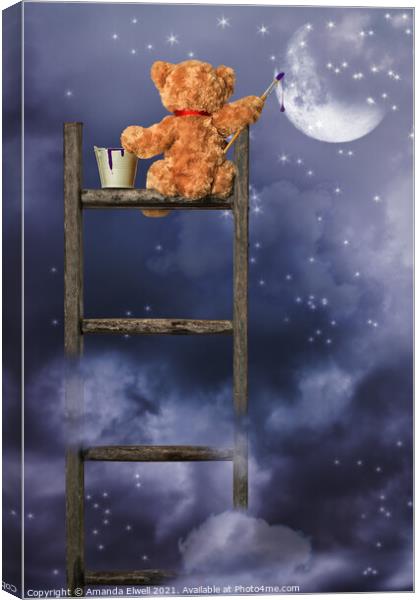 Teddy Painting At Night Canvas Print by Amanda Elwell