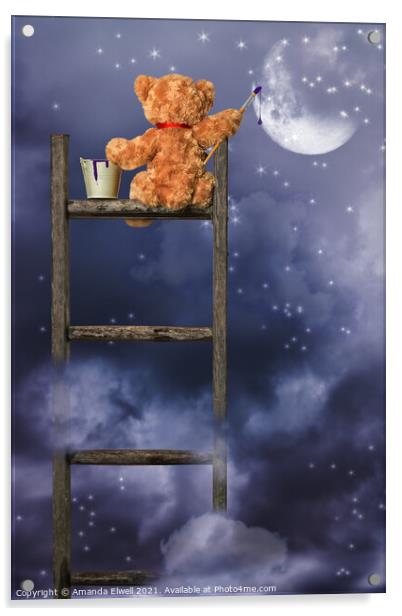 Teddy Painting At Night Acrylic by Amanda Elwell