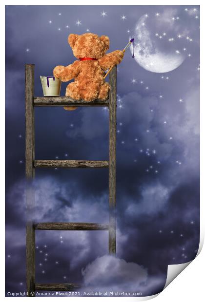 Teddy Painting At Night Print by Amanda Elwell