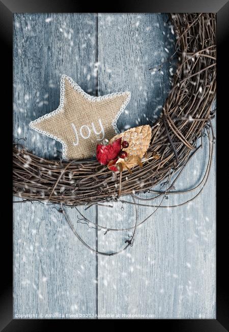 Christmas Wreath With Joy Star Framed Print by Amanda Elwell
