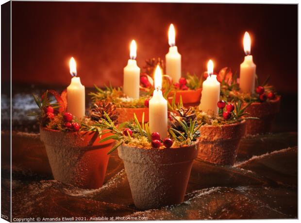 Candles In Terracotta Pots Canvas Print by Amanda Elwell