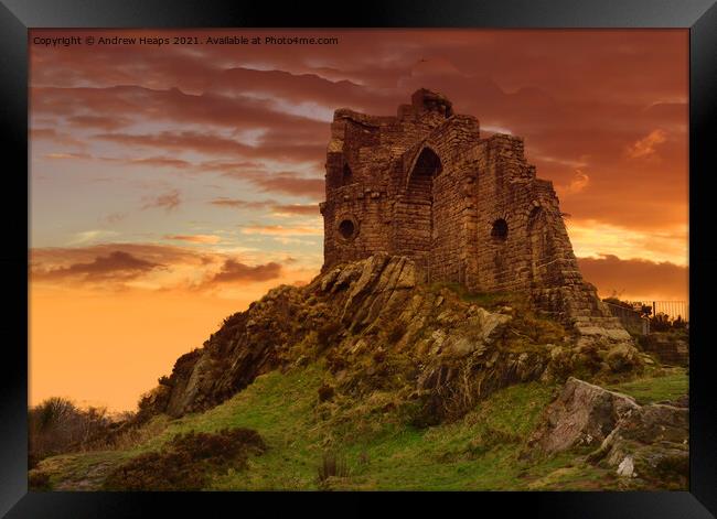 Majestic Sunset over Historic Mow Cop Castle Framed Print by Andrew Heaps