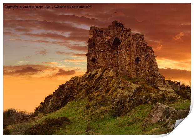 Majestic Sunset over Historic Mow Cop Castle Print by Andrew Heaps