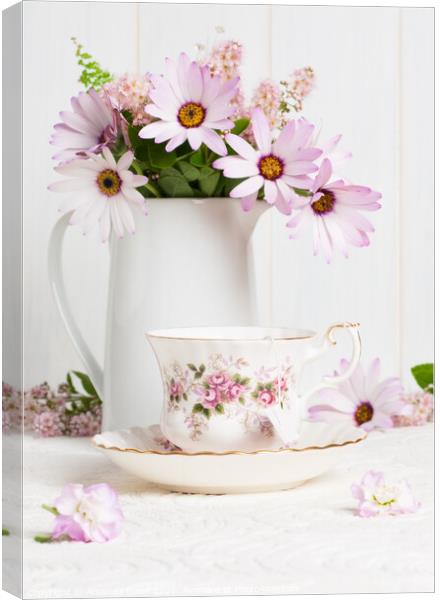 Teacup & Flowers Canvas Print by Amanda Elwell