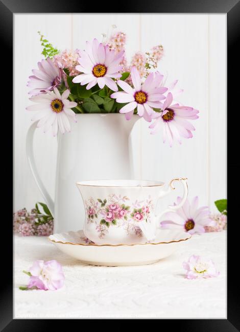 Teacup & Flowers Framed Print by Amanda Elwell