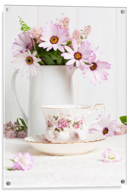 Teacup & Flowers Acrylic by Amanda Elwell