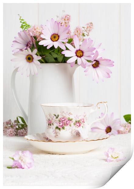 Teacup & Flowers Print by Amanda Elwell