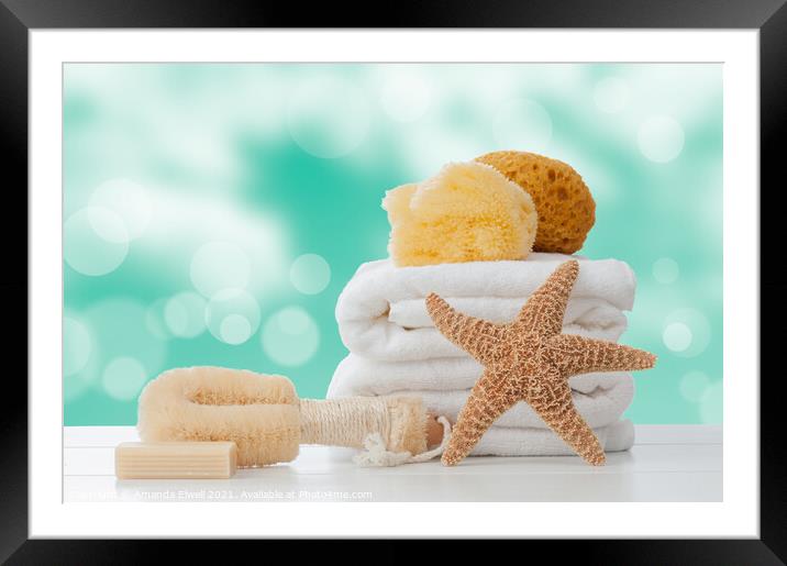 Bathroom Towels With Sponges Framed Mounted Print by Amanda Elwell