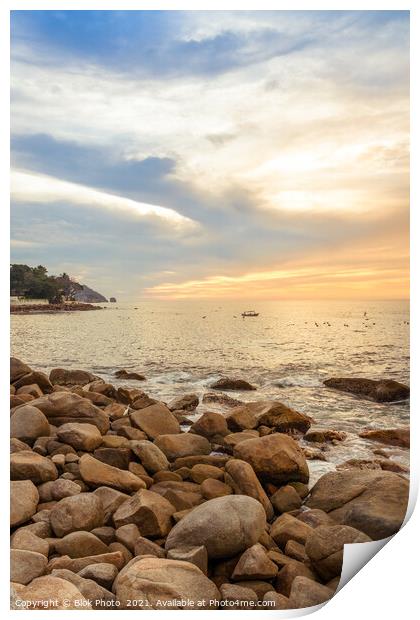 Dramatic Setting Sun and Rocky Shore  Print by Blok Photo 