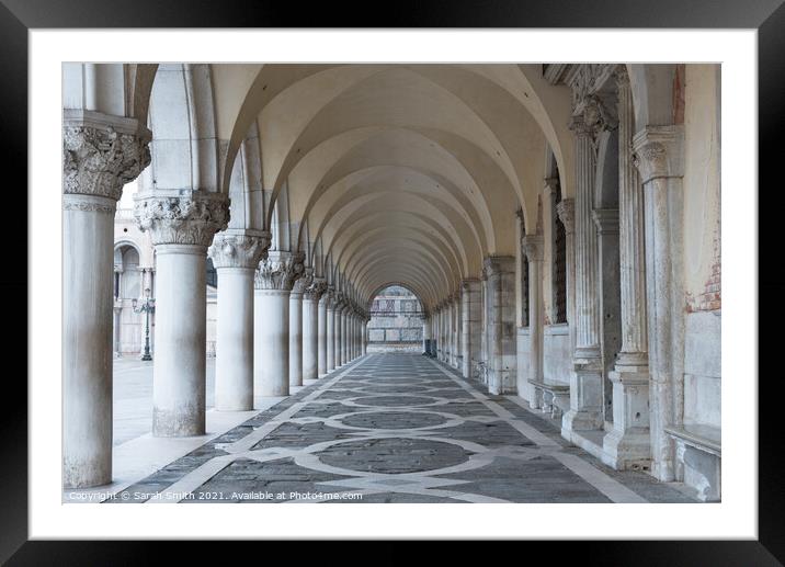 Impressive outside passageway of the Doge's Palace in Venice.  Framed Mounted Print by Sarah Smith