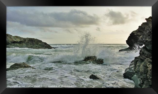 Parson's Cove Spray & Surf. Framed Print by Neil Mottershead