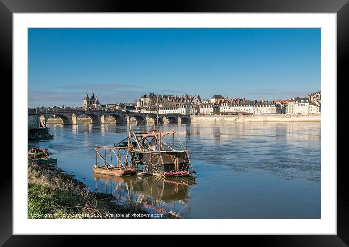 Blois France the Chat area of France, small boat on the river Loire Framed Mounted Print by Holly Burgess