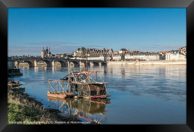 Blois France the Chat area of France, small boat on the river Loire Framed Print by Holly Burgess