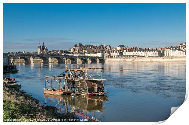 Blois France the Chat area of France, small boat on the river Loire Print by Holly Burgess