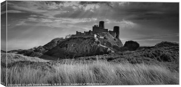 Bamburgh castle in Monochrome  Canvas Print by Lady Debra Bowers L.R.P.S