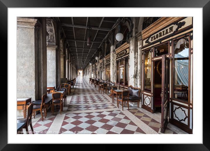 Cafe Florian and the Perimeter of St Mark's Square Framed Mounted Print by Sarah Smith