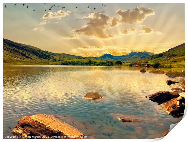 Capel Curig landscape in Snowdonia, North Wales Print by Simon Marlow