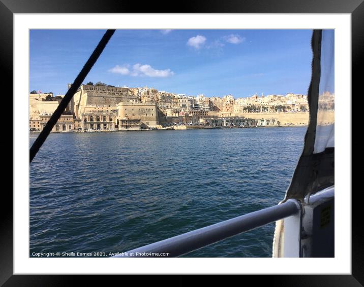 Valletta, Malta, from a boat in the Harbour.  Framed Mounted Print by Sheila Eames