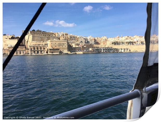 Valletta, Malta, from a boat in the Harbour.  Print by Sheila Eames