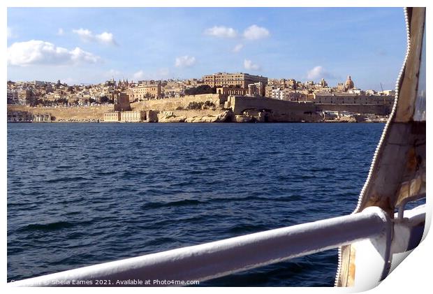 Valletta, Malta, from a harbour boat Print by Sheila Eames