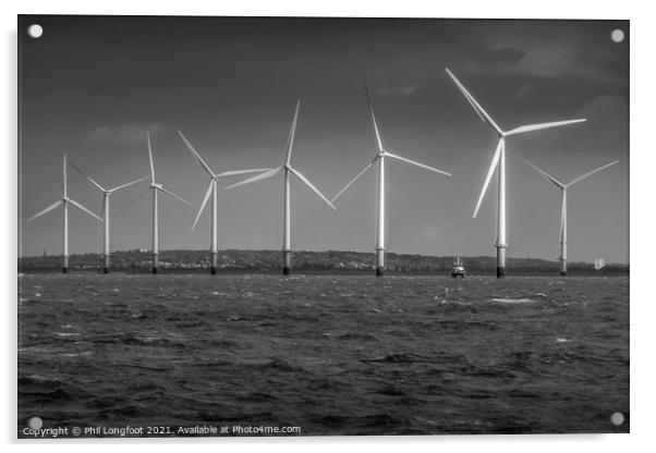 Windfarm in Liverpool Bay  Acrylic by Phil Longfoot