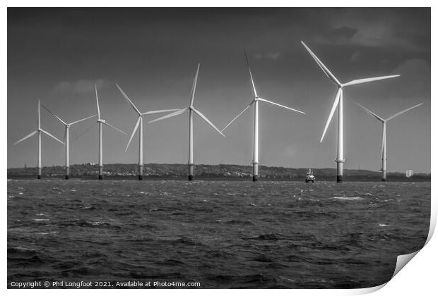 Windfarm in Liverpool Bay  Print by Phil Longfoot