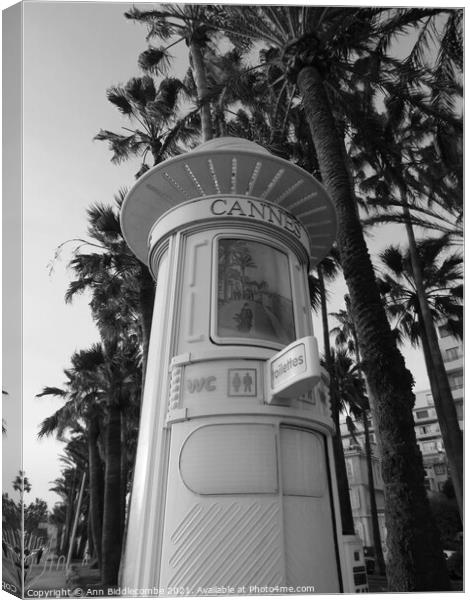 Monochrome vintage toilet in Cannes on the Cote d  Canvas Print by Ann Biddlecombe