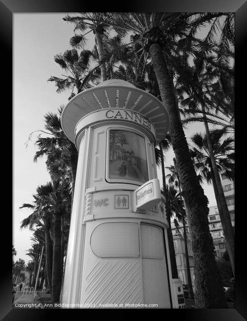 Monochrome vintage toilet in Cannes on the Cote d  Framed Print by Ann Biddlecombe