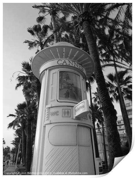 Monochrome vintage toilet in Cannes on the Cote d  Print by Ann Biddlecombe